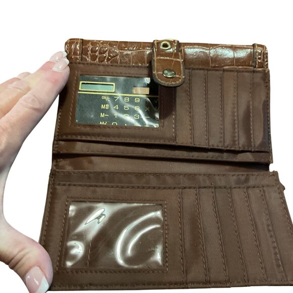 Vtg Y2K Brown Crocodile Embossed Leather Handbag Purse Satchel &  Wallet Set - Picture 6 of 10